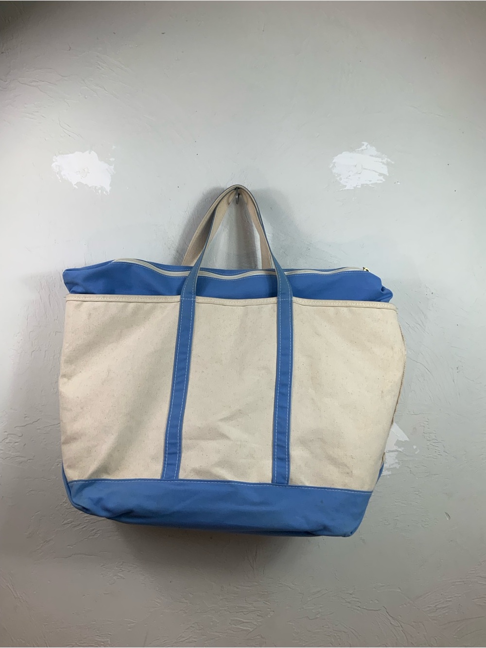 L.L. Bean Boat and Tote Extra Large XL Canvas Bag Zip Top Blue Heavy Duty - Picture 6 of 16